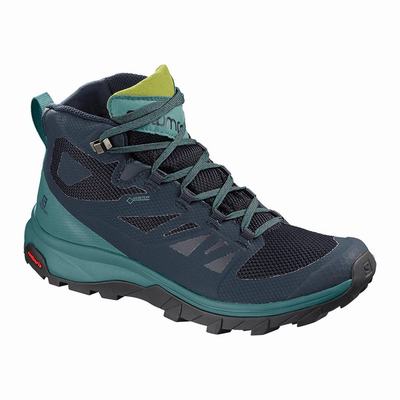 Salomon OUTLINE MID GORE-TEX - Naisten Vaelluskengät - Laivastonsininen/Vihreä